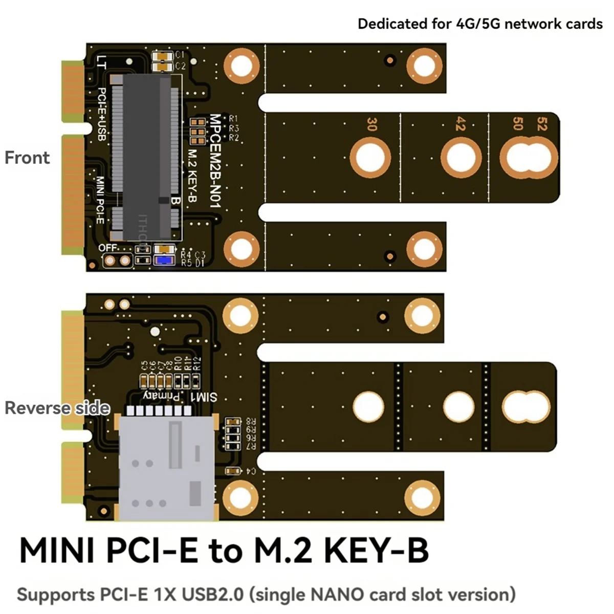 Carte adaptateur MPCIE vers KEY-B 6 000 emplacements MINIPCI-E vers M.2 NGFF Carte adaptateur Alfred Wild WiFi vers M Adaptateur carte B