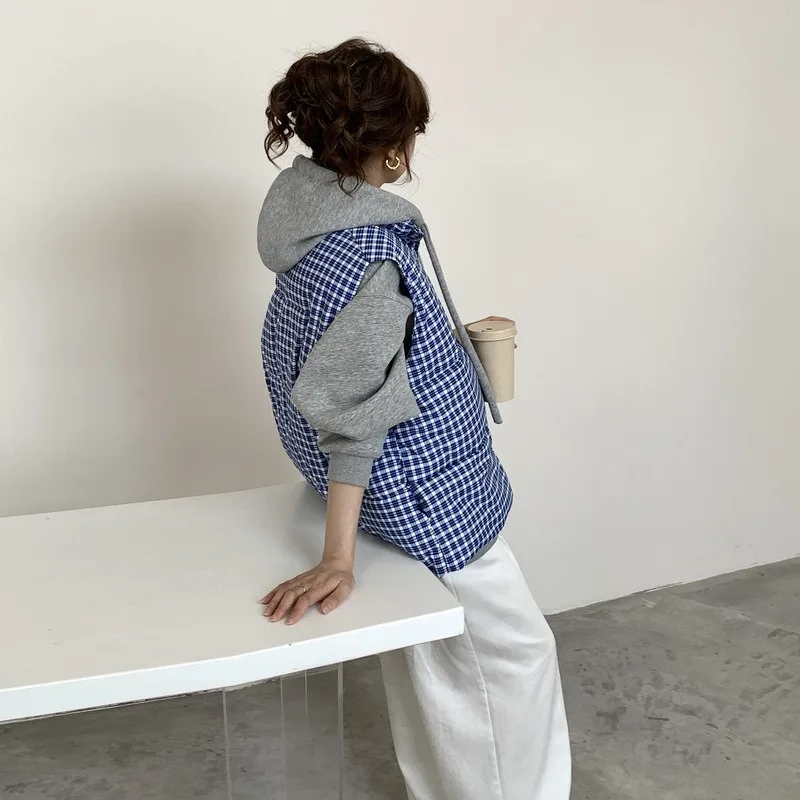 2025 Autumn and Winter Leisure Warm Plaid Stand-up Collar Cotton-padded Vest