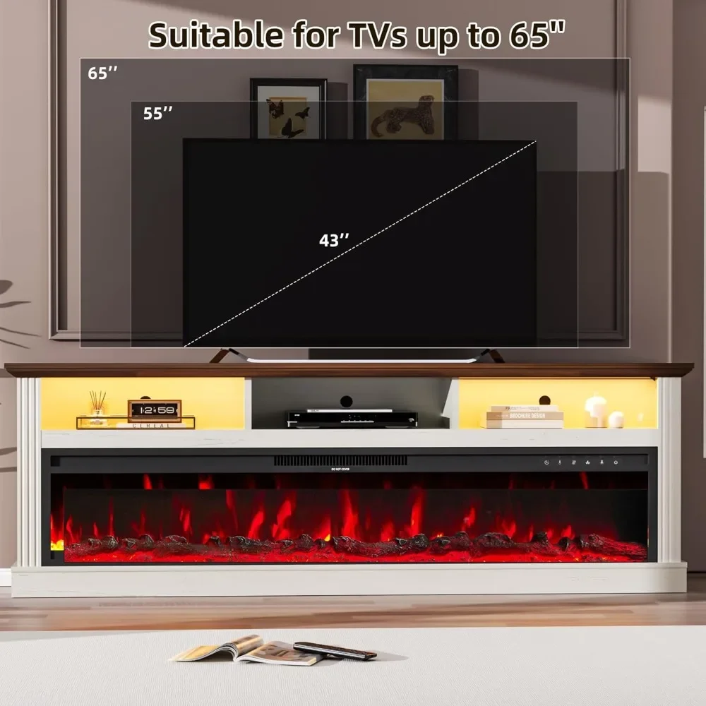 Suporte de TV de mídia moderno de 58" com lareiras de 52" Armários de armazenamento para centro de entretenimento com luz LED para casa