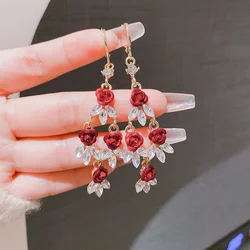 Trend Retro Zircon Rose Earrings Delicate Temperament Women's Earrings Party Festive Wwedding Party Jewelry