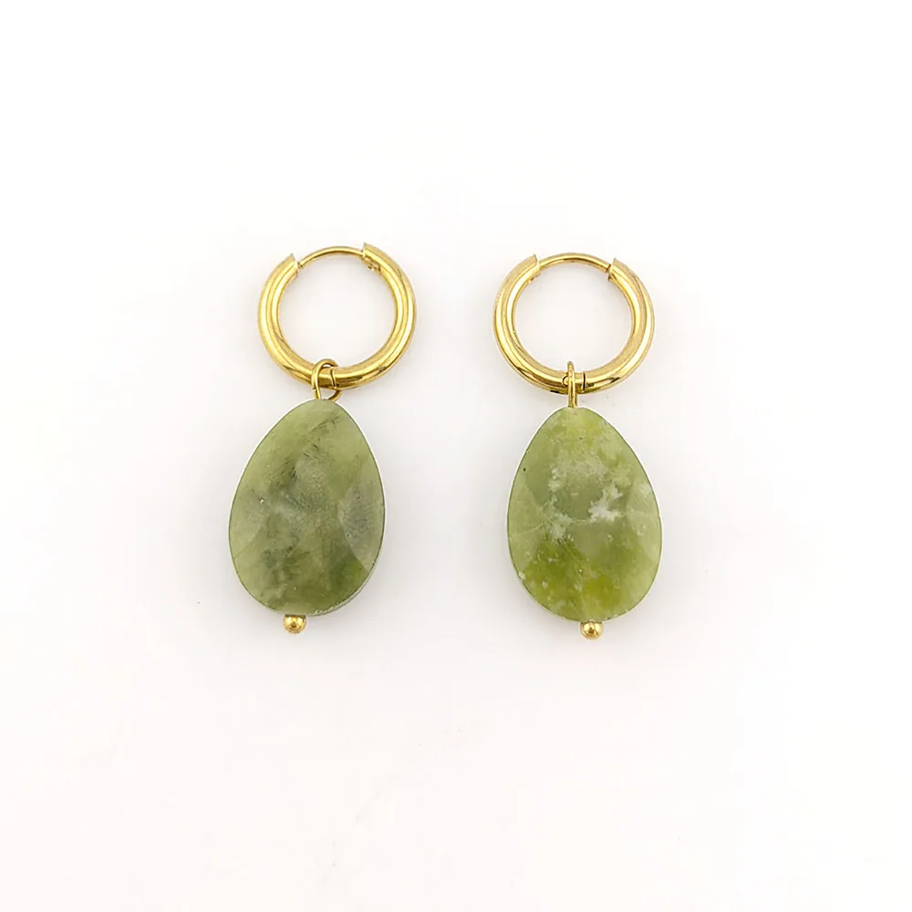 HUIDANG Stainless Steel Earrings With Stones Pendientes Woman Green Natural Stone Earrings New Trending 2025 Summer