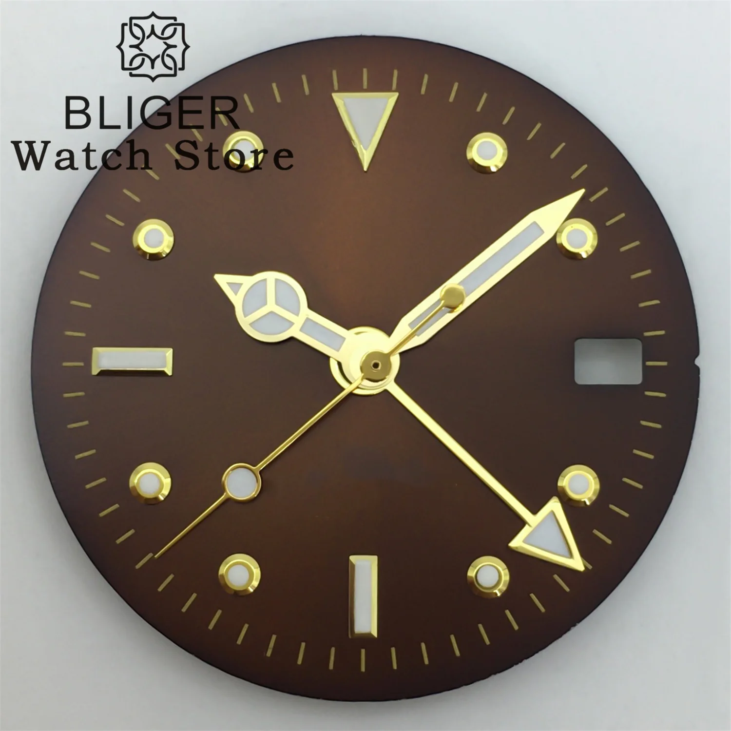 BLIGER NH34 الطلب 29 مللي متر البني GMT الهاتفي الذهب مقياس الذهب 4 دبوس الأخضر مضيئة يناسب NH34 ساعة يد تعمل بالحركة تعديل الملحقات #3