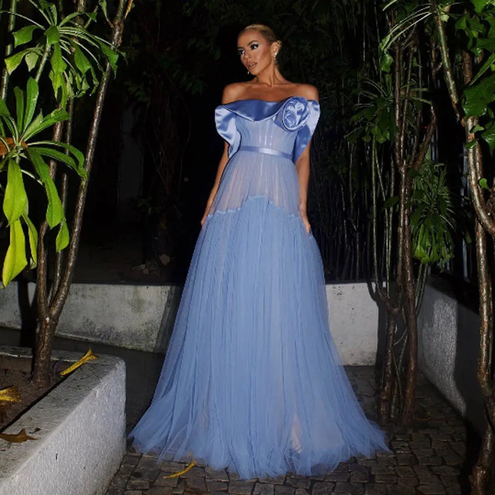 

Lavender Tulle Evening Dresses Ruffles Necklin Tulle Ruffles Celebrity Beach Summer Birthday Dress Bridal Prom Gowns