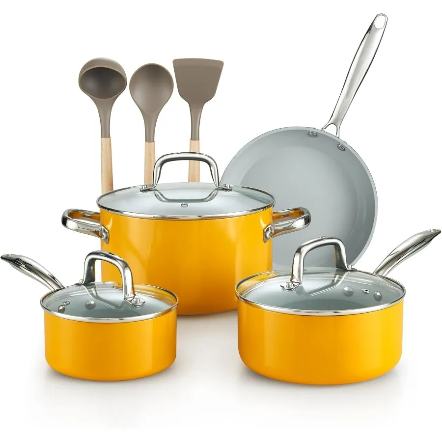 

10Piece NonStick Hard Anodized Ceramic Cookware Set for Induction Cooking with StayCool Handles and Nylon Kitchen Utensils Idea