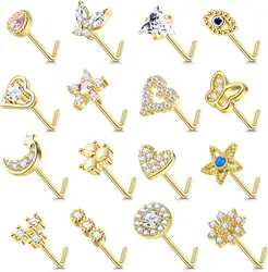 Bobisty 20G Nose Studs Surgical Steel L Shaped Nose Rings Studs for Women Opal CZ Heart Butterfly Nose Elegant Piercing Jewelry
