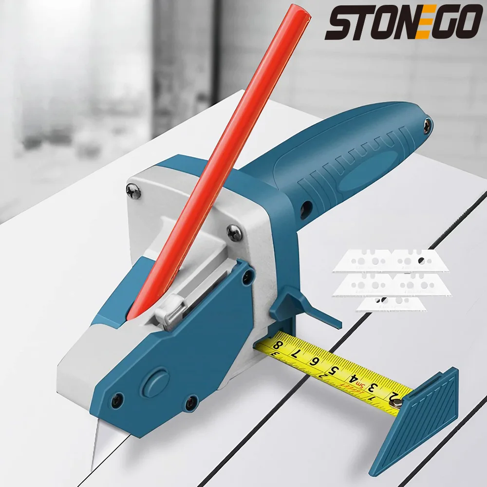 

STONEGO Multifunction Manual Gypsum Board Cutter Line Marker Scriber Hand Push Drywall Cutting Tool with Tape