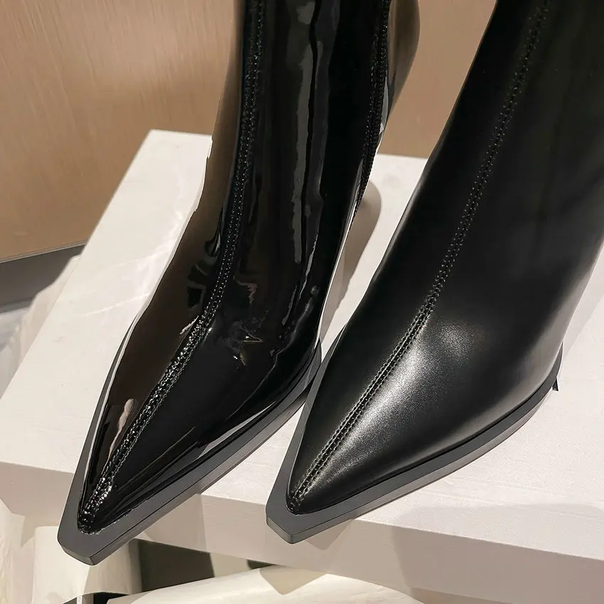 QUTAA 2027 Thin High Heels Women Ankle Boots Autumn Winter Genuine Leather Pointed Toe Shoes Woman Zipper Office Lady Size 34-39