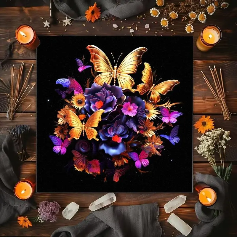 VIKAMA Gilded Butterfly Blossoms Tarot Card Tablecloth Mysterious Divination Altar Cloth Ceremony Table Mat Background Cloth