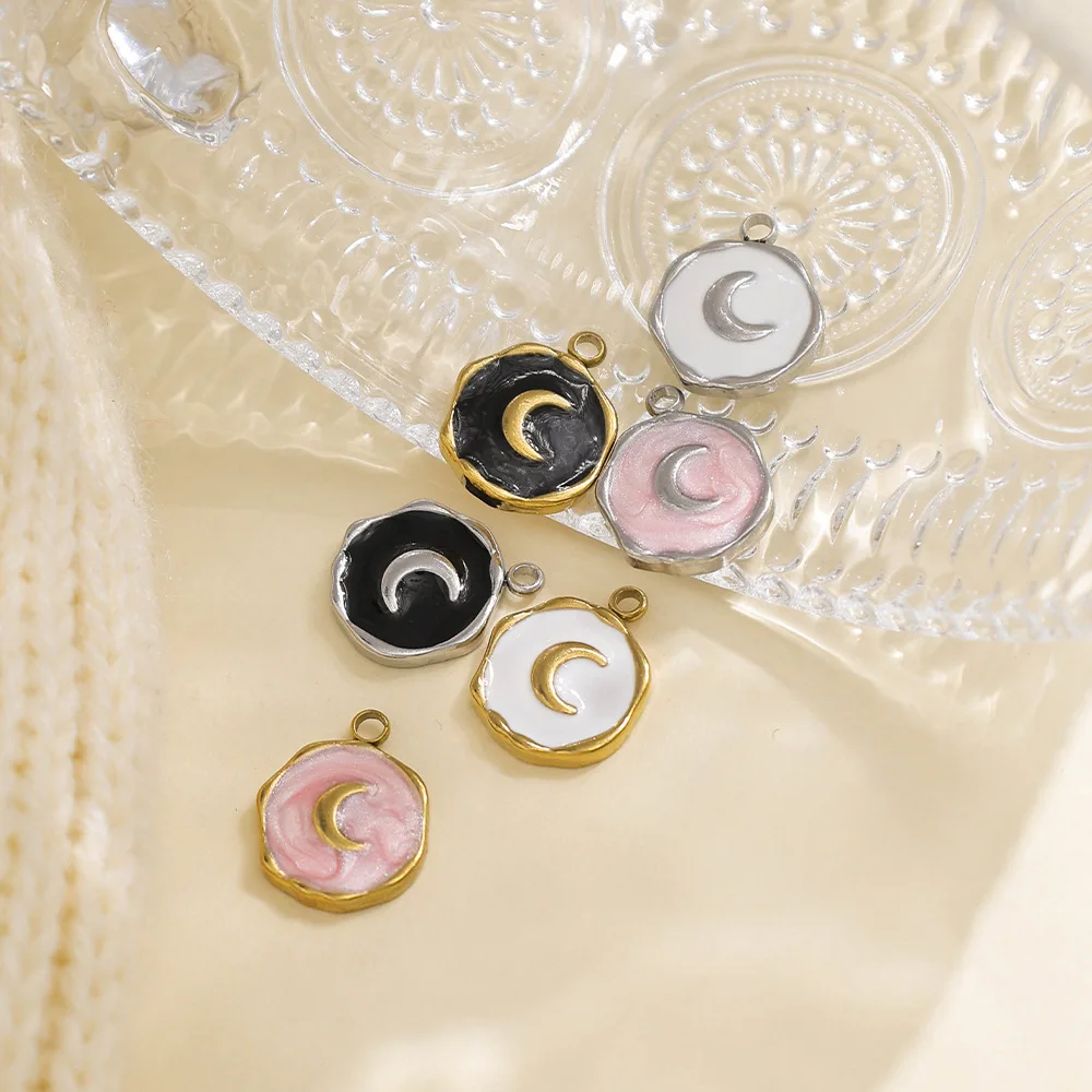 

5 шт., круглые ювелирные изделия с подвесками в виде горячей луны, подвески из нержавеющей стали, ожерелье, серьги, подвески, разъемы, аксессуары для изготовления ювелирных изделий своими руками