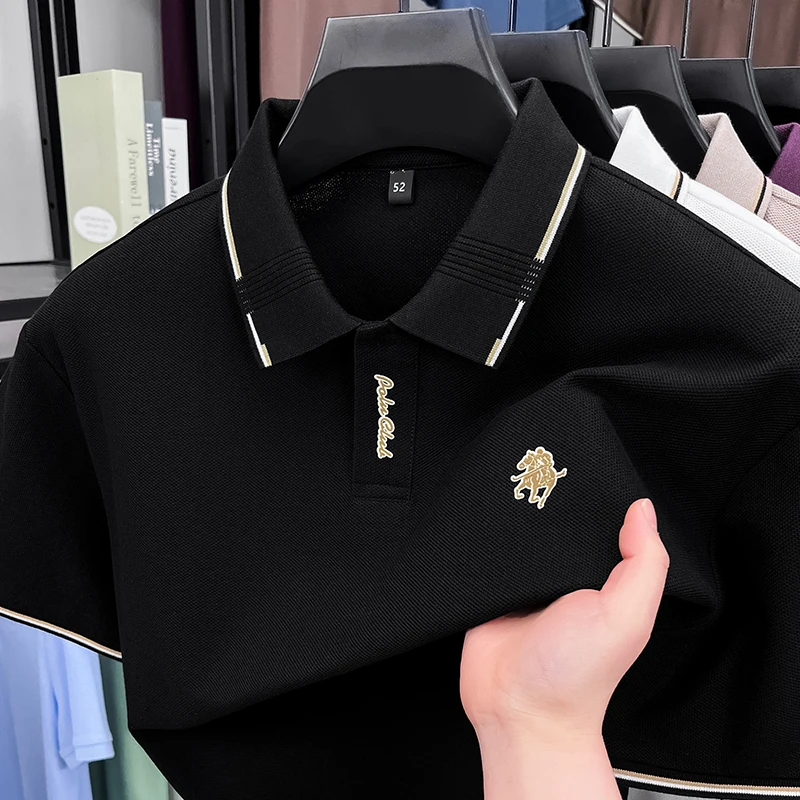 أزياء العلامة التجارية المهر المطرزة قصيرة الأكمام قميص بولو الرجال الصيف 100% القطن الخالص الراحة الراقية الأعمال تي شيرت غير رسمي