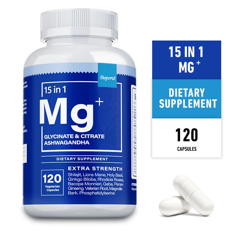 

Magnesium + Ashwagandha Supplement - Helps Relieve Stress, Promotes Muscle, Bone and Nerve Health, and Improves Sleep Cycles