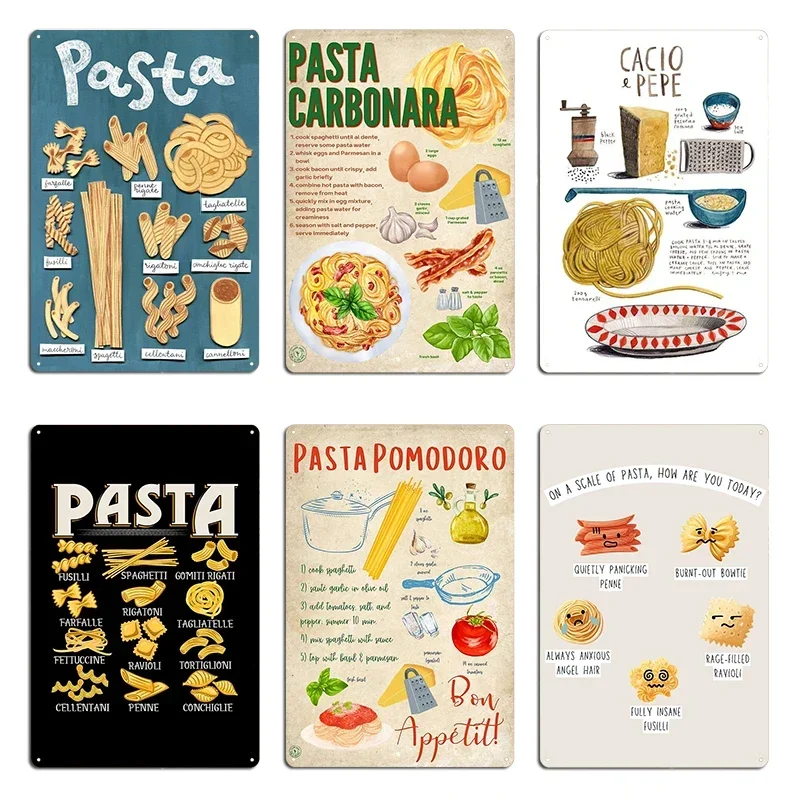 Pancarte Métallique Vintage Authentique : Recette de Pâtes Carbonara, Art Italien, pour Bar, Cave, Garage, Mur Rétro, Pub, Affiche en Étain