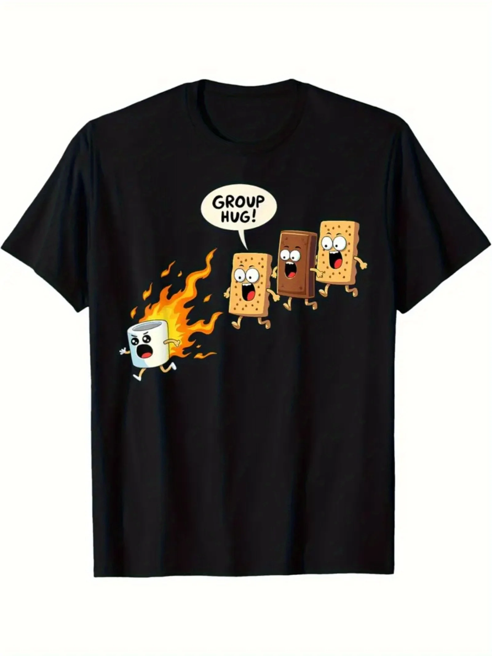 

Men's T-Shirt Funny Toast Group Hug Black Cartoon Print Pure Cotton Short Sleeve Streetwear Punk Gothic Vintage Christmas