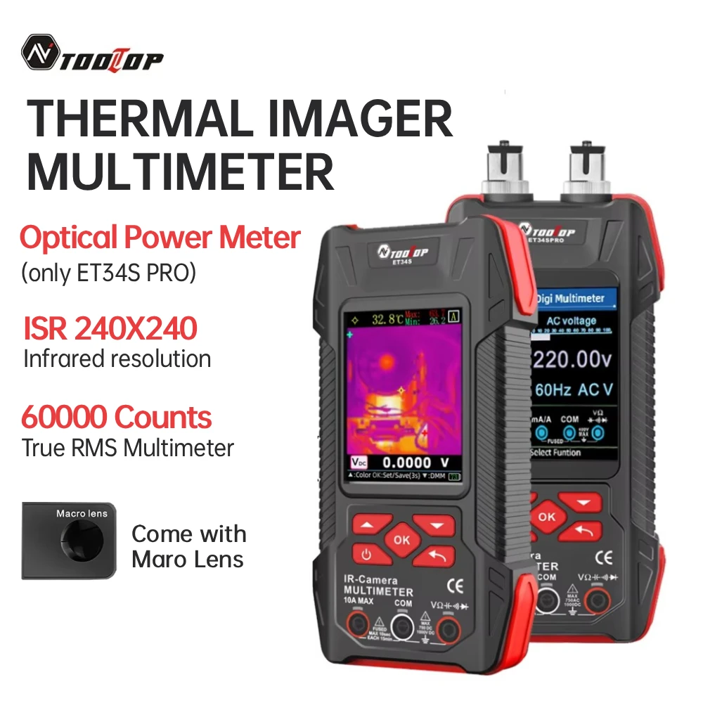 TOOLTOP ET34S 3,2-Zoll-Wärmebildkamera-Multimeter ISR 240×240 mit Makroobjektiv und 7 Farbmodi für das Schießen elektrischer Fehler