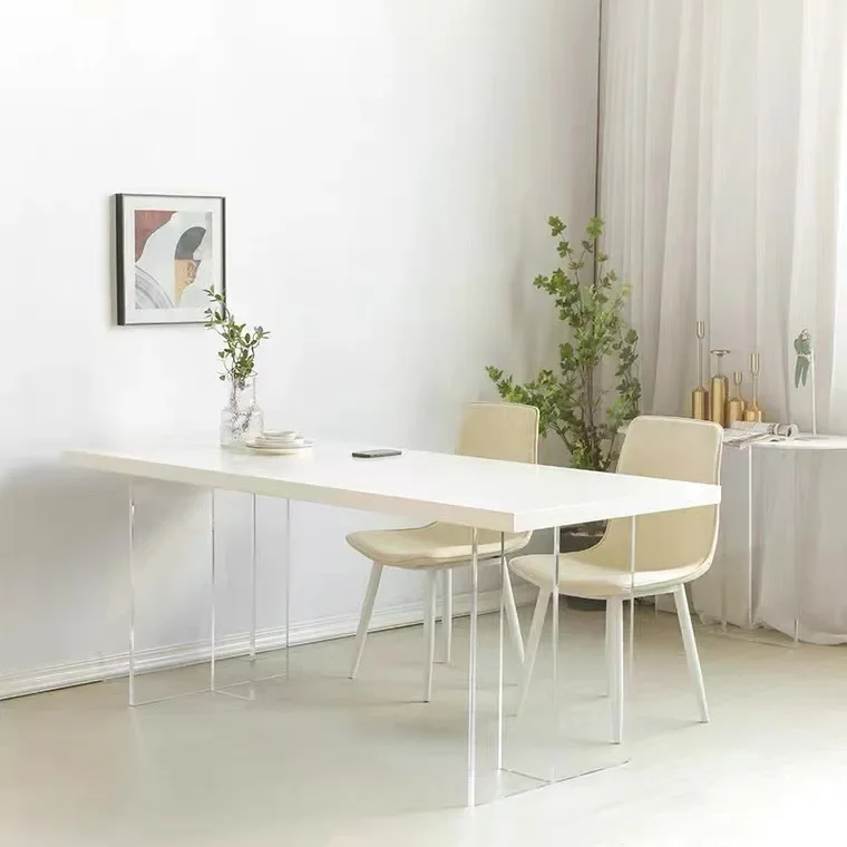 Simple acrylic dining table, solid wood large board table, creative suspended
