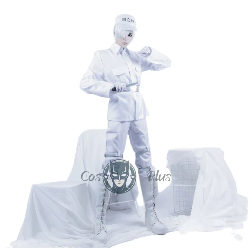 Anime Cells at Work! Neutrophil Uniform Hataraku Saibou White Blood Cell Cosplay Costume wig Coat Pants Belt Hat Golves Set