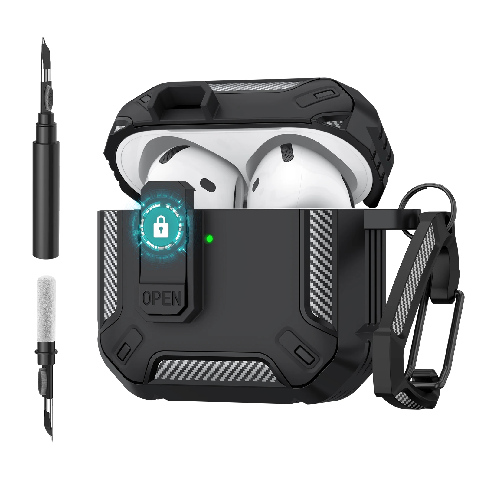 Funda con cerradura de seguridad mejorada con gancho para AirPods 4, carcasa protectora completa de 360 grados para Apple AirPods 4, fundas para auriculares