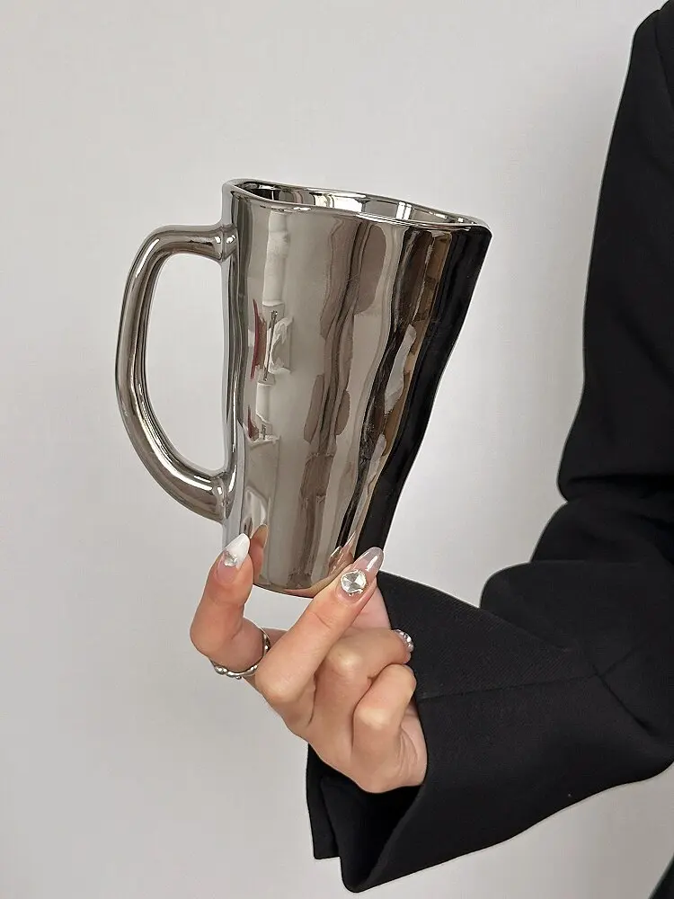 Ins Creative Laser Silver Ribbon Cup with Niche Design,home Mug with High Aesthetic Value, Milk Coffee Water Cup,decorative Gift