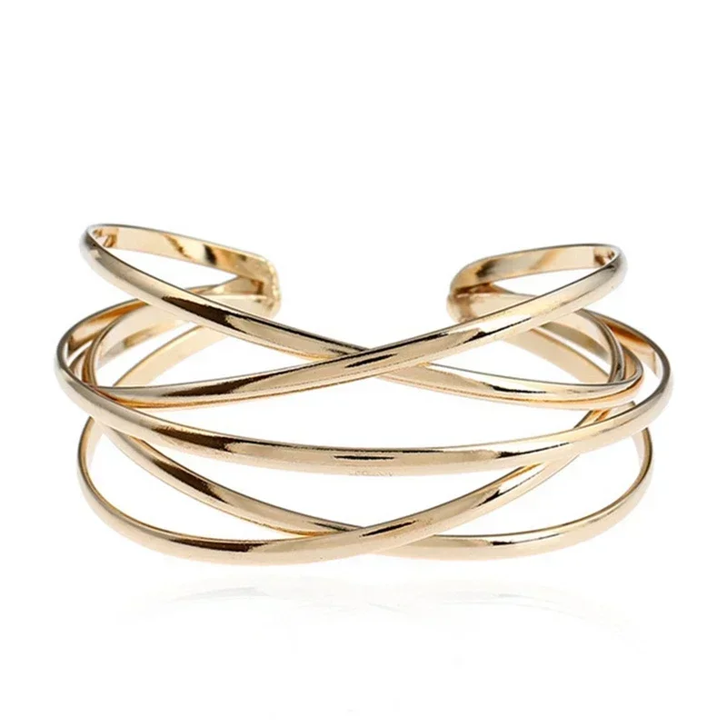 Punk Hollow Alloy Bangles for Women Gold Silver Color Cuff Bracelet Open Adjustable Arm Bracelets 2024 Summer Fashion Jewelry image 6