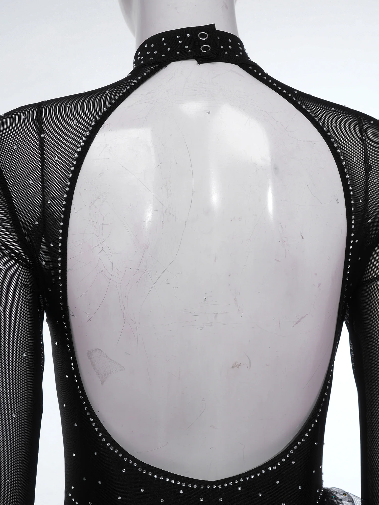 Damen Eiskunstlauf-Bodysuit mit Langen Ärmeln, Strass-Verzierung, Stufenförmigem Rüschen-Tüllrock, Leotard-Jumpsuit für Ballett-Wettbewerbe und Tanzbekleidung – Detail 16