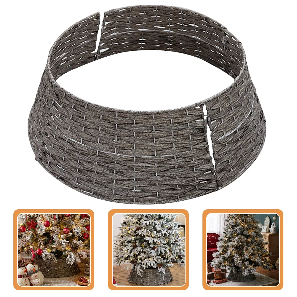 Christmas Tree Collar Farmhouse Fence Xmas Decorations Rattan Holiday Skirt Grey