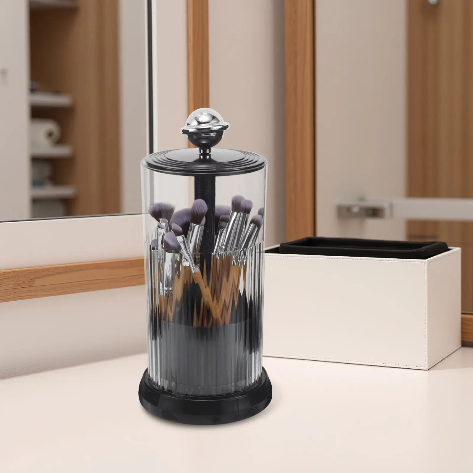 plastic-makeup-brush-holder-organizer-automatic-lifting-rotating-tool-storage-dustproof-covered-brush-holder-vanity