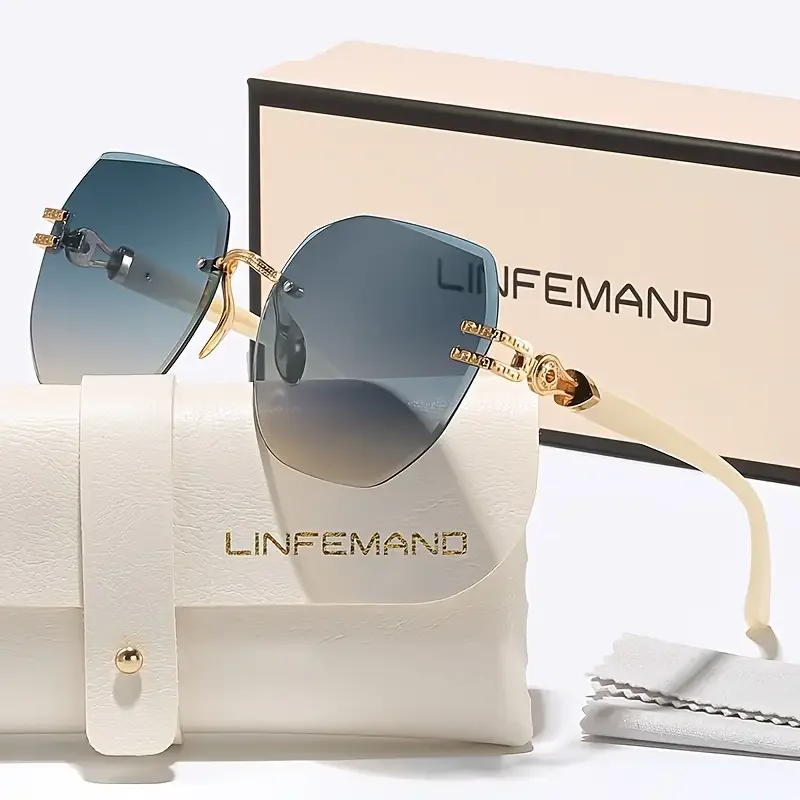 LINFEMAND Mode Geometrie Leichte rahmenlose dekorative Brille UV400 Damen Party Tanz Überraschung Einzigartiges Festival Geschenk – Detail 8