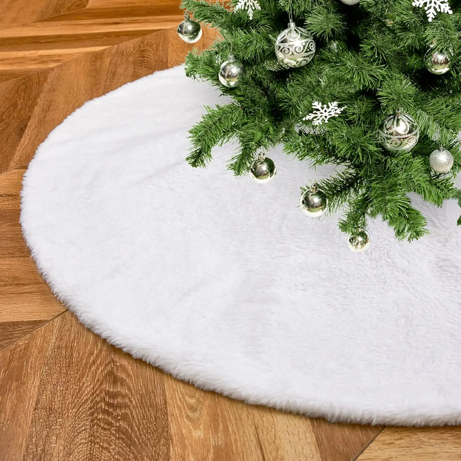 White Christmas Tree Skirt 2 Pieces 36 Inch, White Faux Fur Tree Skirt, White Faux Fur Christmas Tree Skirt, White Skirt for Chr