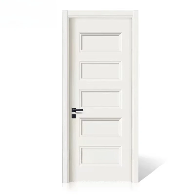 Hand Painted White Interior Primer 2 Panel Flush Doors Solid Main Door Wooden Entrance Exterior  With Frames