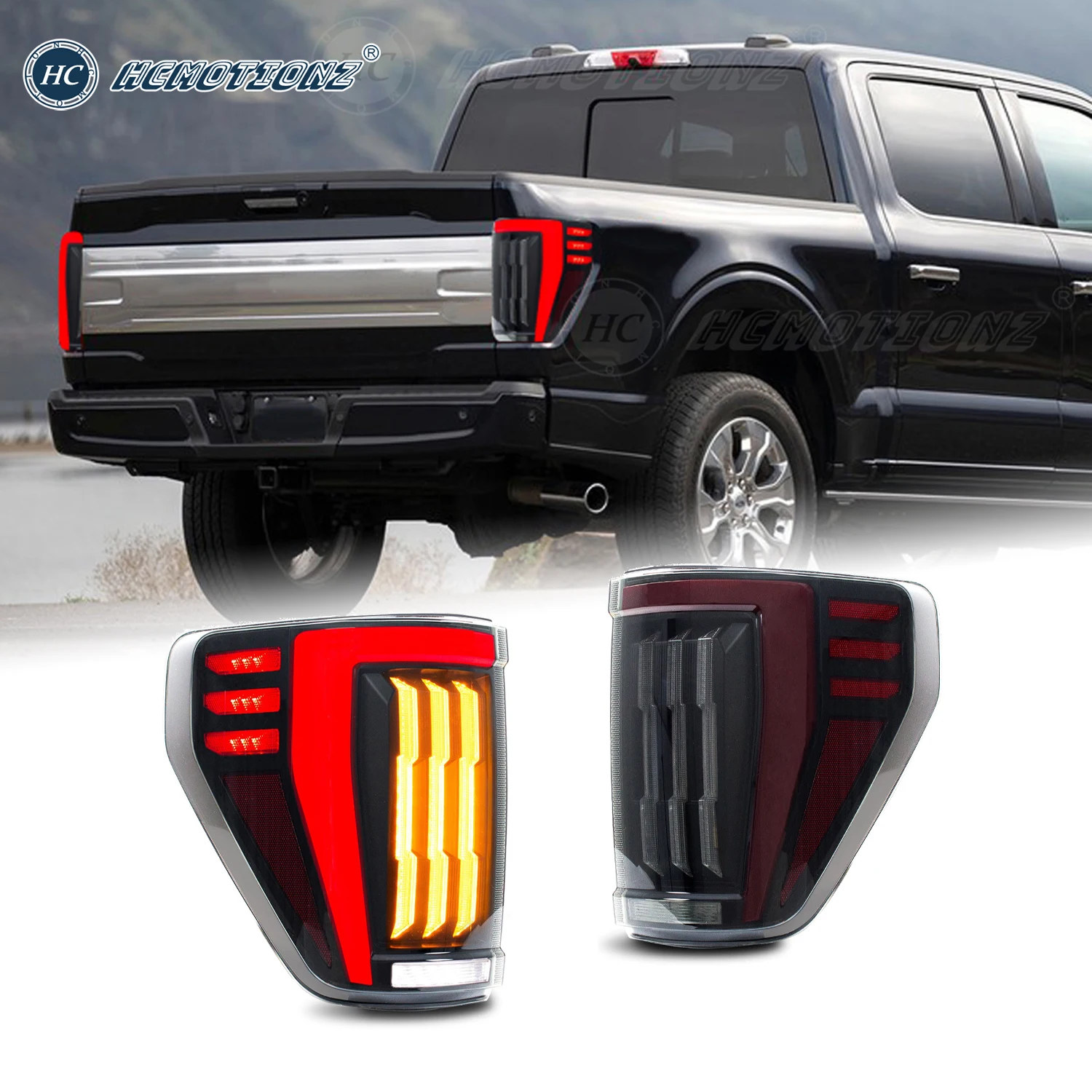 

HCMOTIONZ Tail Lights for Ford F150 2021-2023 XL F-150 With Blind Spot Detector Pickup Replacement LED Car Rear Lamps Assembly