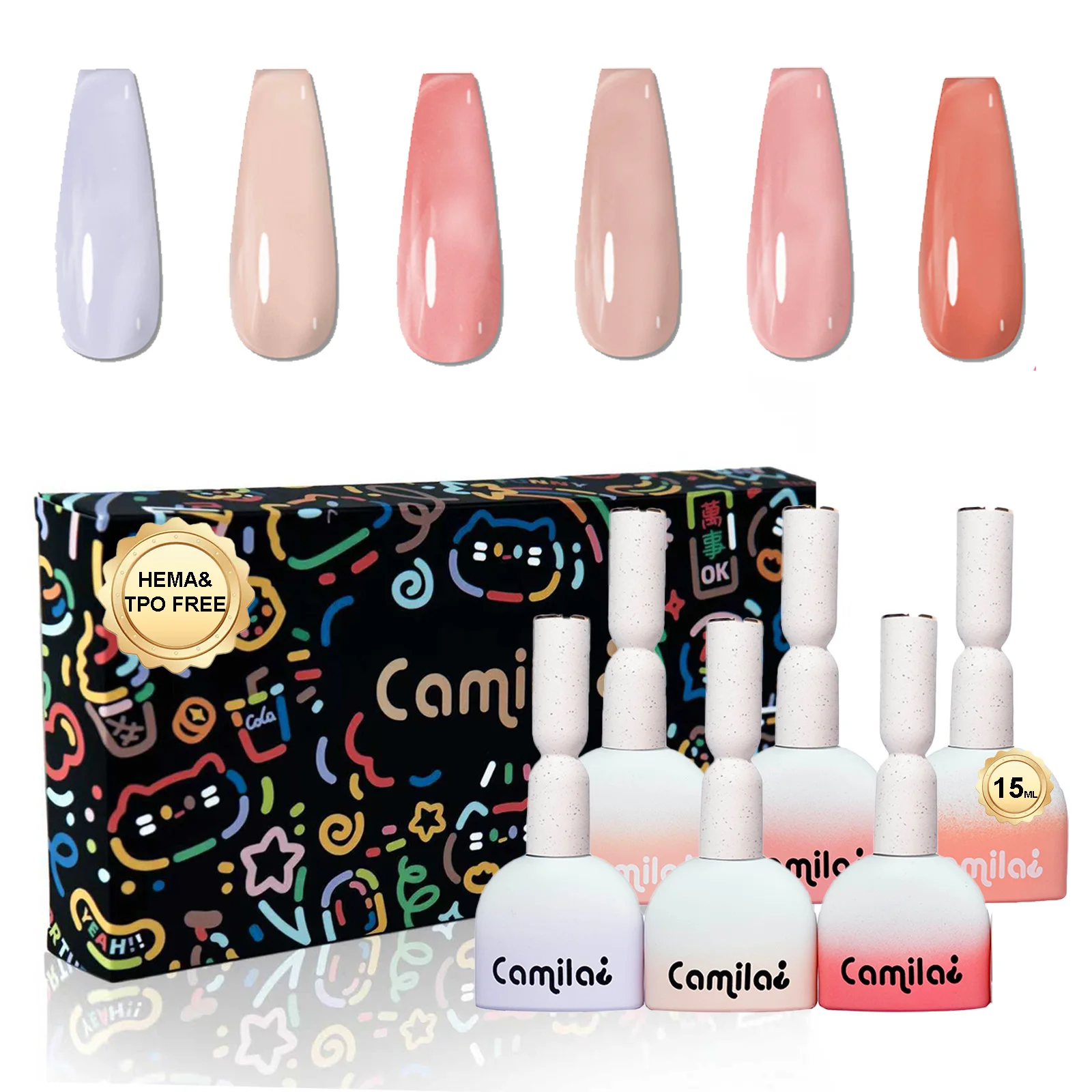 カミラ-6個入り-15ml-hema-tpoフリー-ジェルポリッシュセット-ジェリーピンク-ジェルネイルポリッシュキット-ソークオフジェルポリッシュ-マニキュアサロン-女性用-j