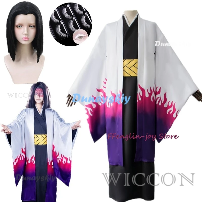 

Anime Ubuyashiki Kagaya Cosplay Costume Wig Kisatsutai Kimono Uniform White Eyelashes Halloween Role Play Suit