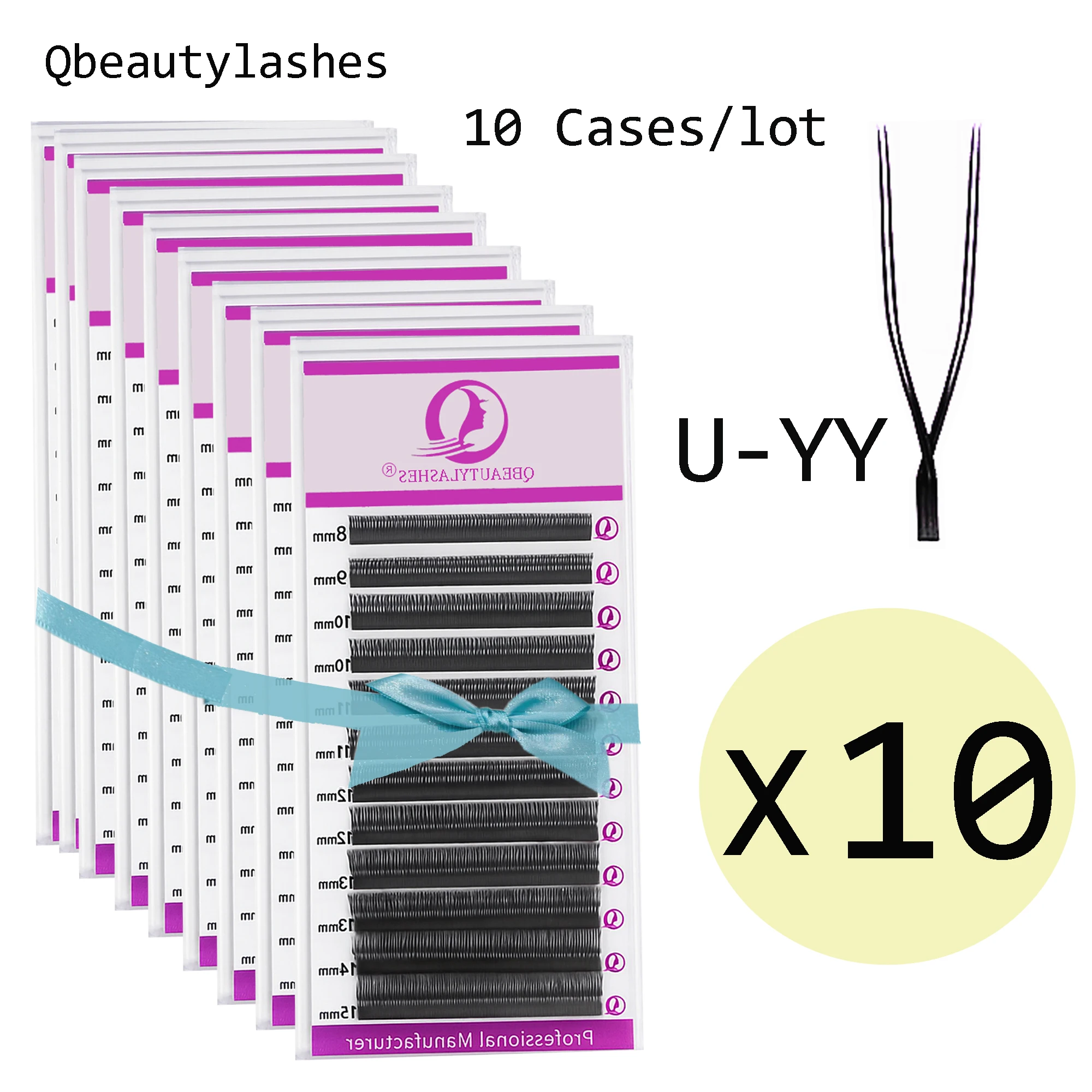 

Qbeautylashes U shape lash10 trays/lot Eyelashes Extensions Double Tips 2D YY premade volume fans Individual nature beauty