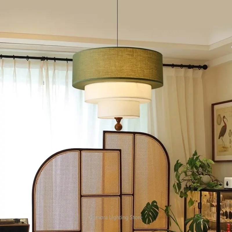 

French Mid-Century Fabric Pendant Light - Luxury Vintage Main Lighting for Bedroom, Living & Dining Room Ceiling Light Led Lamp