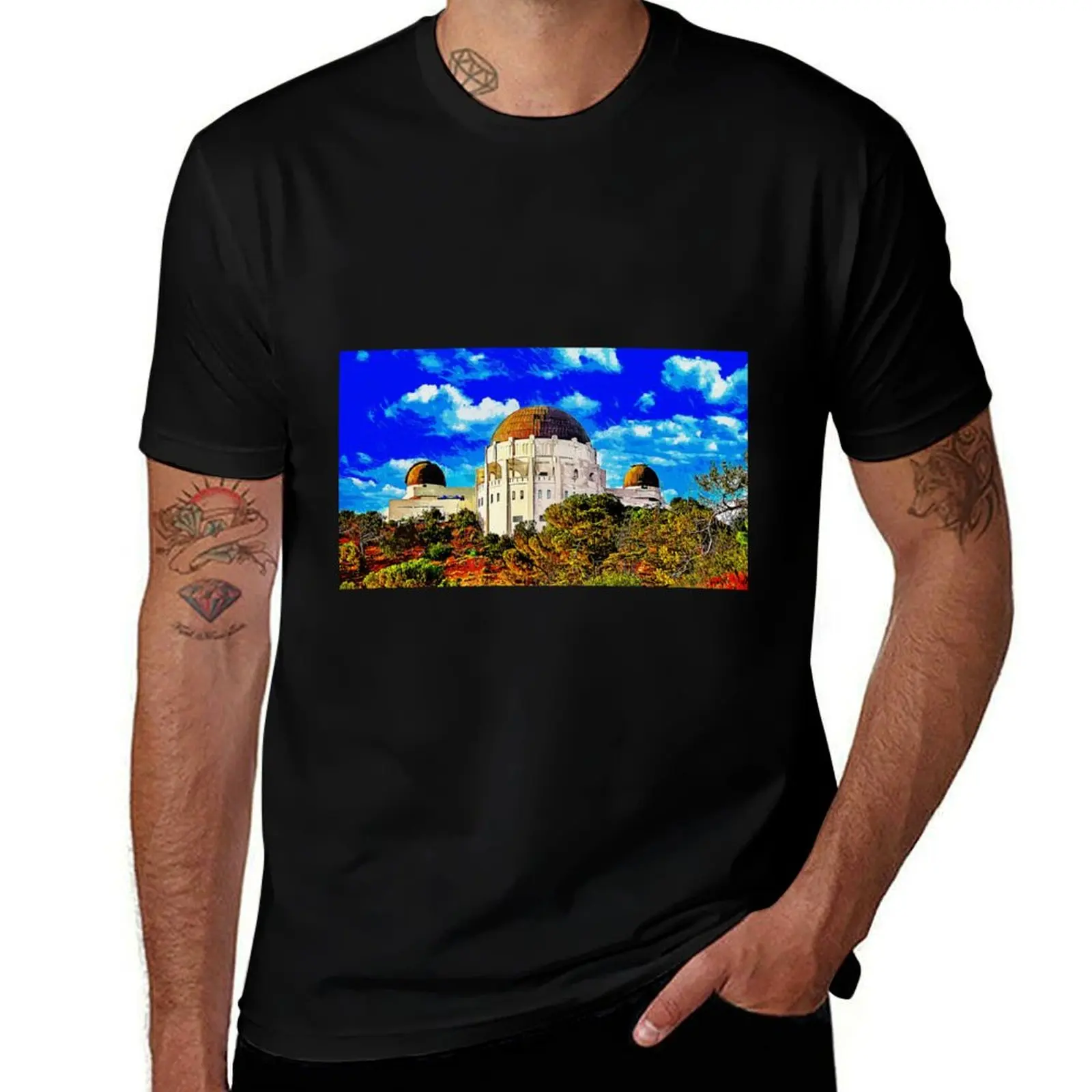 

Griffith Observatory, Los Angeles - impressionist painting T-Shirt t shirt man plain man t shirts graphic T-shirt