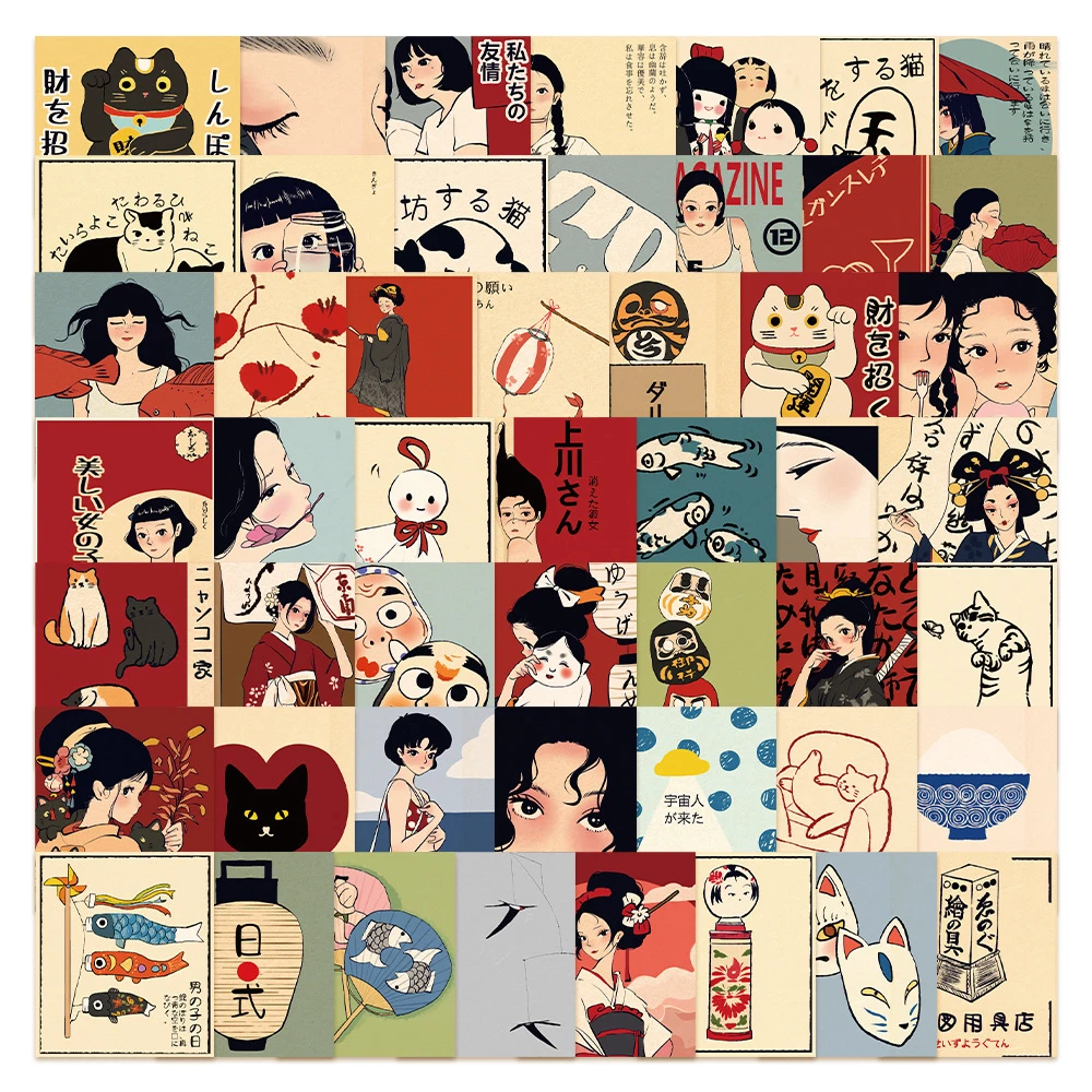 

10/30/50pcs Funny Japanese Culture Cartoon Stickers Cute Girl Aesthetic Decals Graffiti Notebook Laptop Helmet Retro Sticker Toy