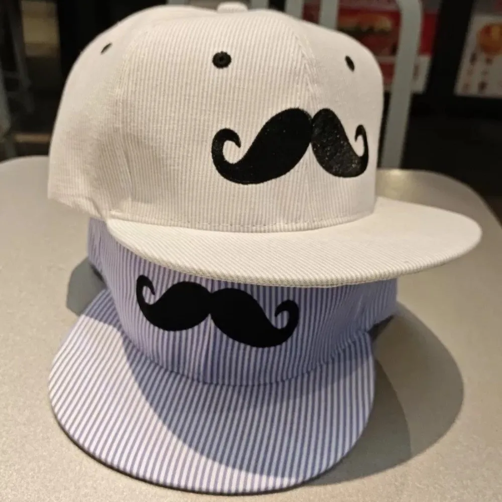 Stylish Hip-Hop Mustache Snapback Cap Striped Flat Brim Baseball Hat Lightweight Adjustable Trucker Hat Unisex