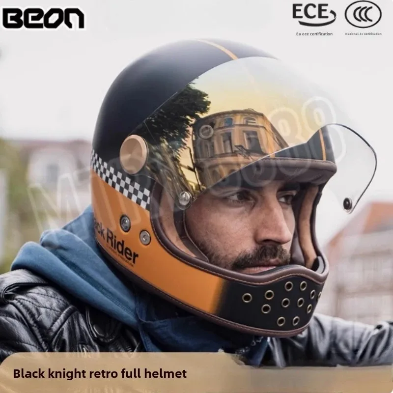 Hot BEON Full Face Motocross Carbon Fiber Helmet BR50 Glassfiber Vintage Motorcycle Professional Retro Helmets DOT ECE Approval