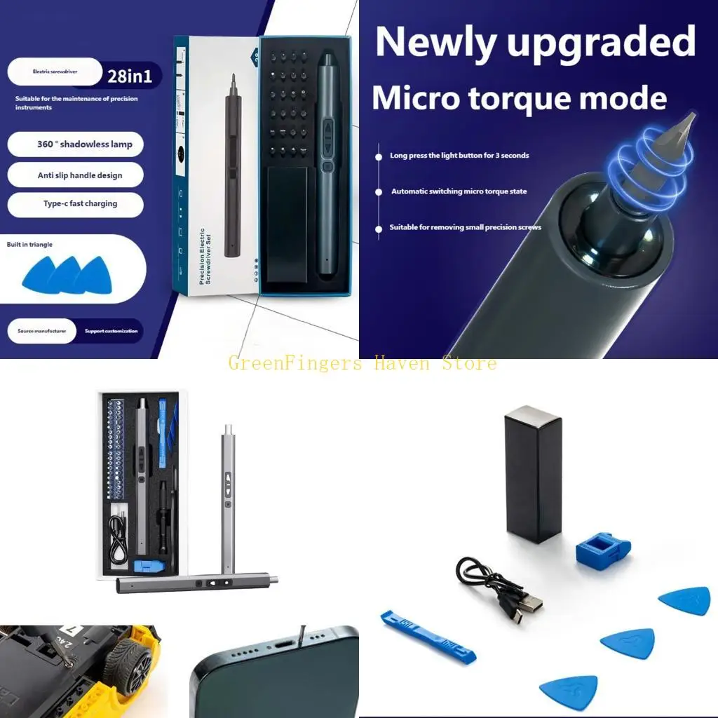 

F68D Мини-электрическая отвертка, 28 аксессуаров, портативный инструмент с эргономичным дизайном и питанием от USB