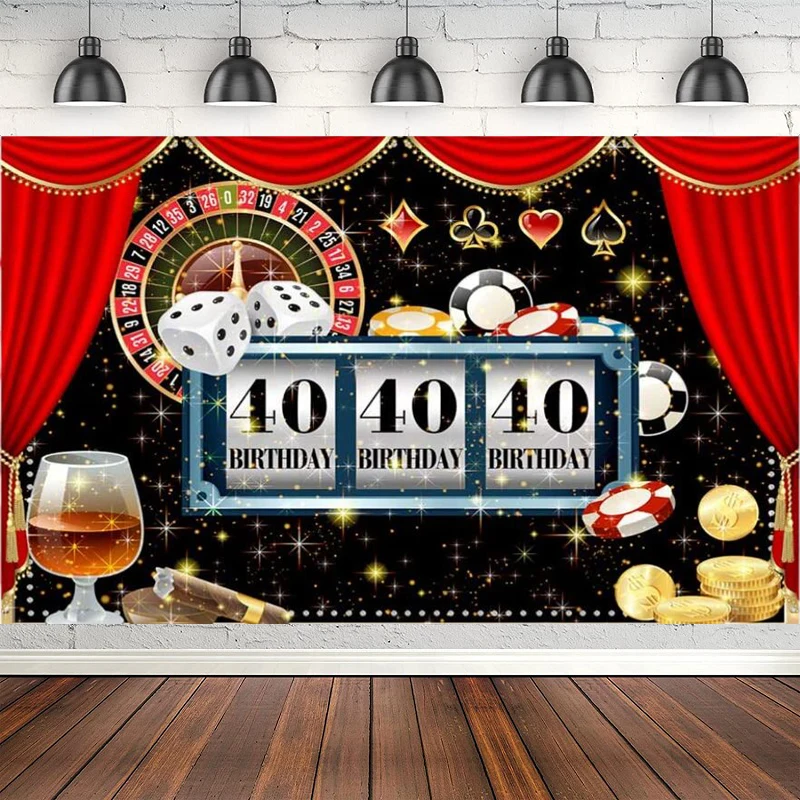 photography-backdrop-las-vegas-poker-dice-forty-40th-birthday-party-banner-decor-red-curtain-glitter-casino-night-background