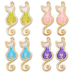 10Pcs Transparent Enamel Heart Cat Charm for Women Earrings Necklace Jewelry Making Kawaii Animal Pendant Diy Craft Supplies
