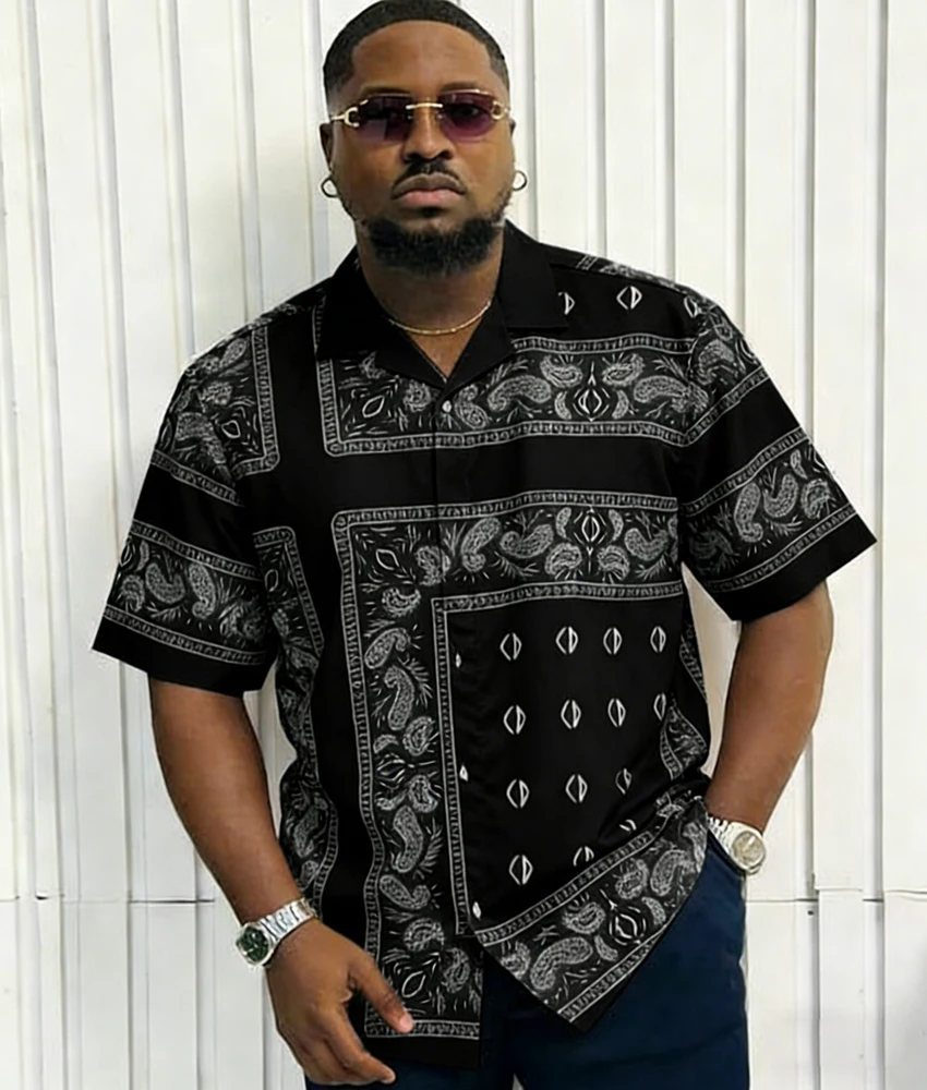 

2026Men's Micro-Elastic Short-Sleeve Collar Shirt Natural High-Definition 3D Printed White Shirt Hawaiian Outdoor Designer Shirt