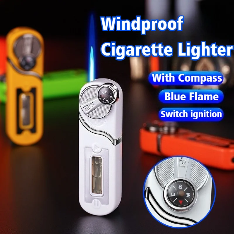 

New Rocker Cigar Igniter with Compass Inflatable Blue Fire Lighter Windproof Open Flame Cigarette Lighters & Smoking Accessories