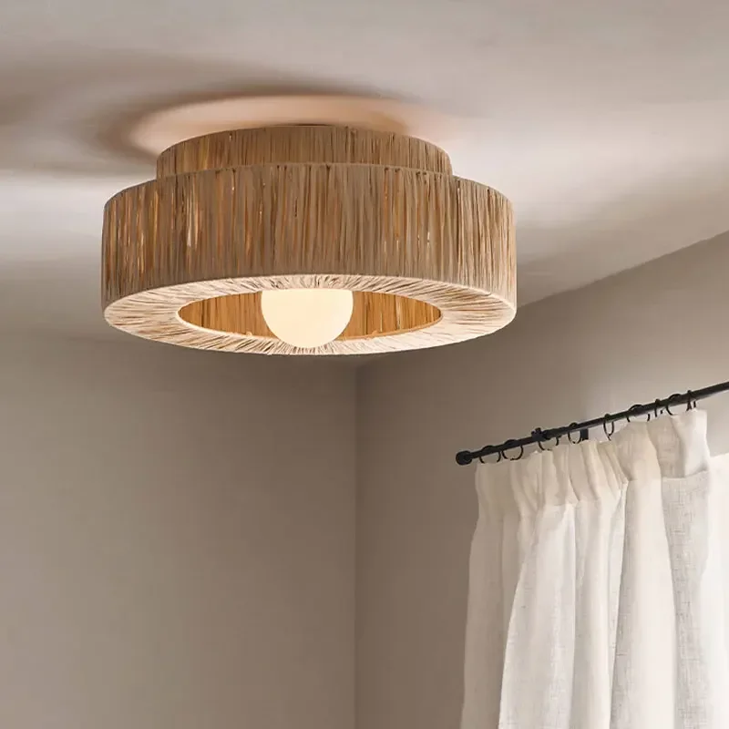 

Creative Handmade Woven Ceiling Light Japanese Rattan Lights Lampshades Living Room Bedroom Dining Hanging Lights