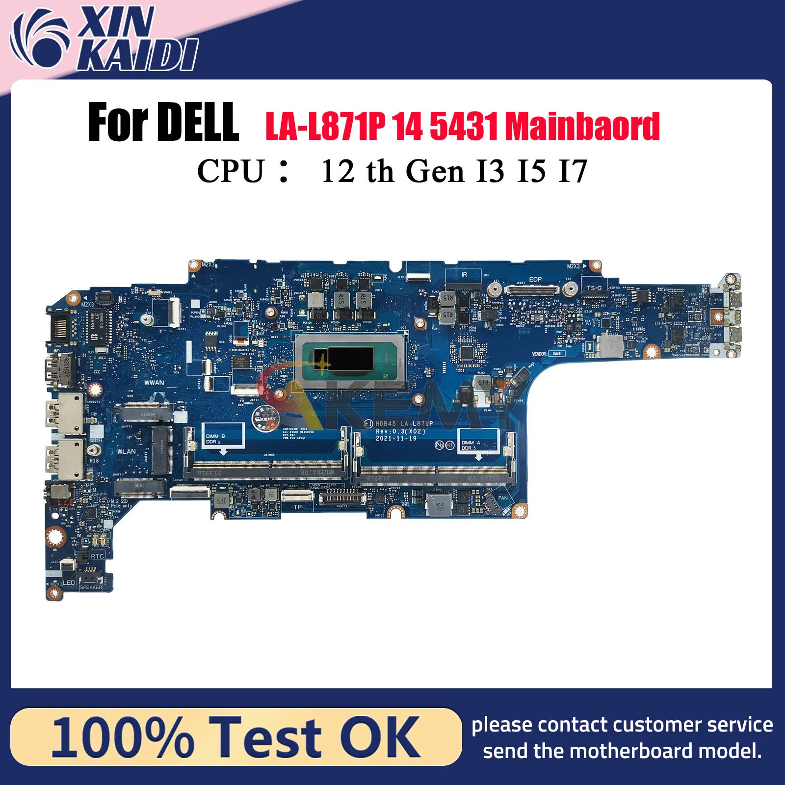 

Материнская плата для ноутбука Dell Latitude 5431 LA-L871P с процессором I5 I7 12-го поколения CN-0096H8 01DFGR 0Y3Y5J 03P1X8 100% полностью протестирована