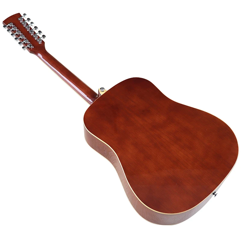 12 String Acoustic Guitar 41 Inch Full Size Design High Glossy Folk Guitar Spruce Wood Top Black Red Natural Color