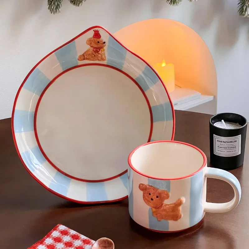 

Hand-painted birthday dog ceramic coffee mug set High appearance level Mark mug water mug