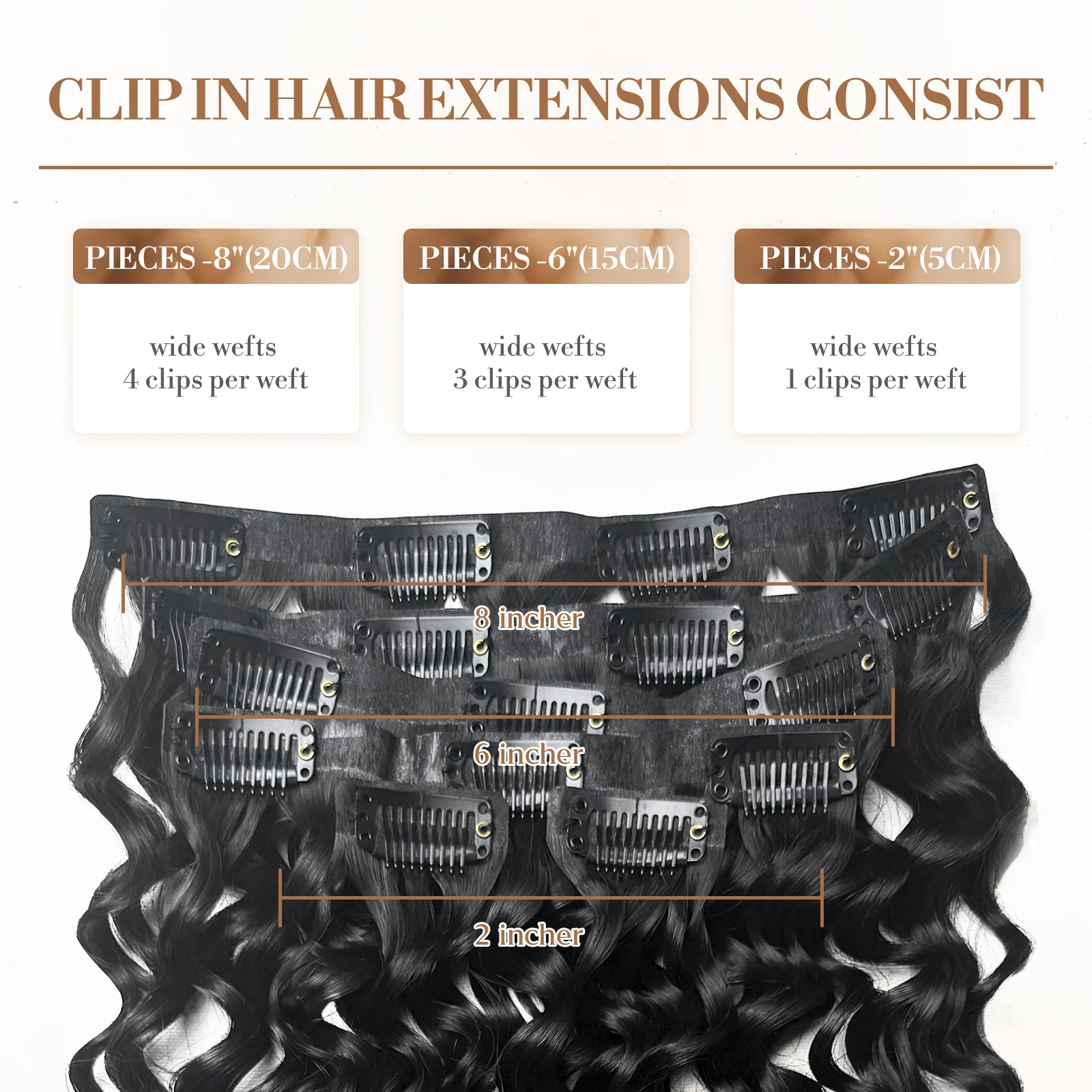 Wacur PU Clips In Deep Wave 100% Human Hair Extensions 12"-30" Machine Made Remy Hair 6Pcs Set 110g Full Head  Natural