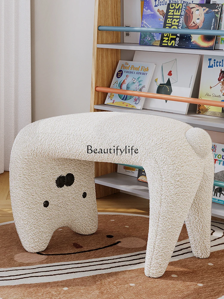 Nordic home designer cat stool modern simple lamb wool makeup style shoe stool