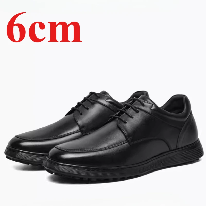 

6cm Elevator Shoes for Men's Genuine Leather Dress Shoes Casual Lightweight Walking Comfortable Invisible Height Increasing Shoe
